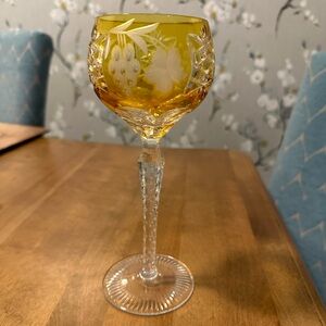 Golden champagne cut to clear crystal goblet made in Germany